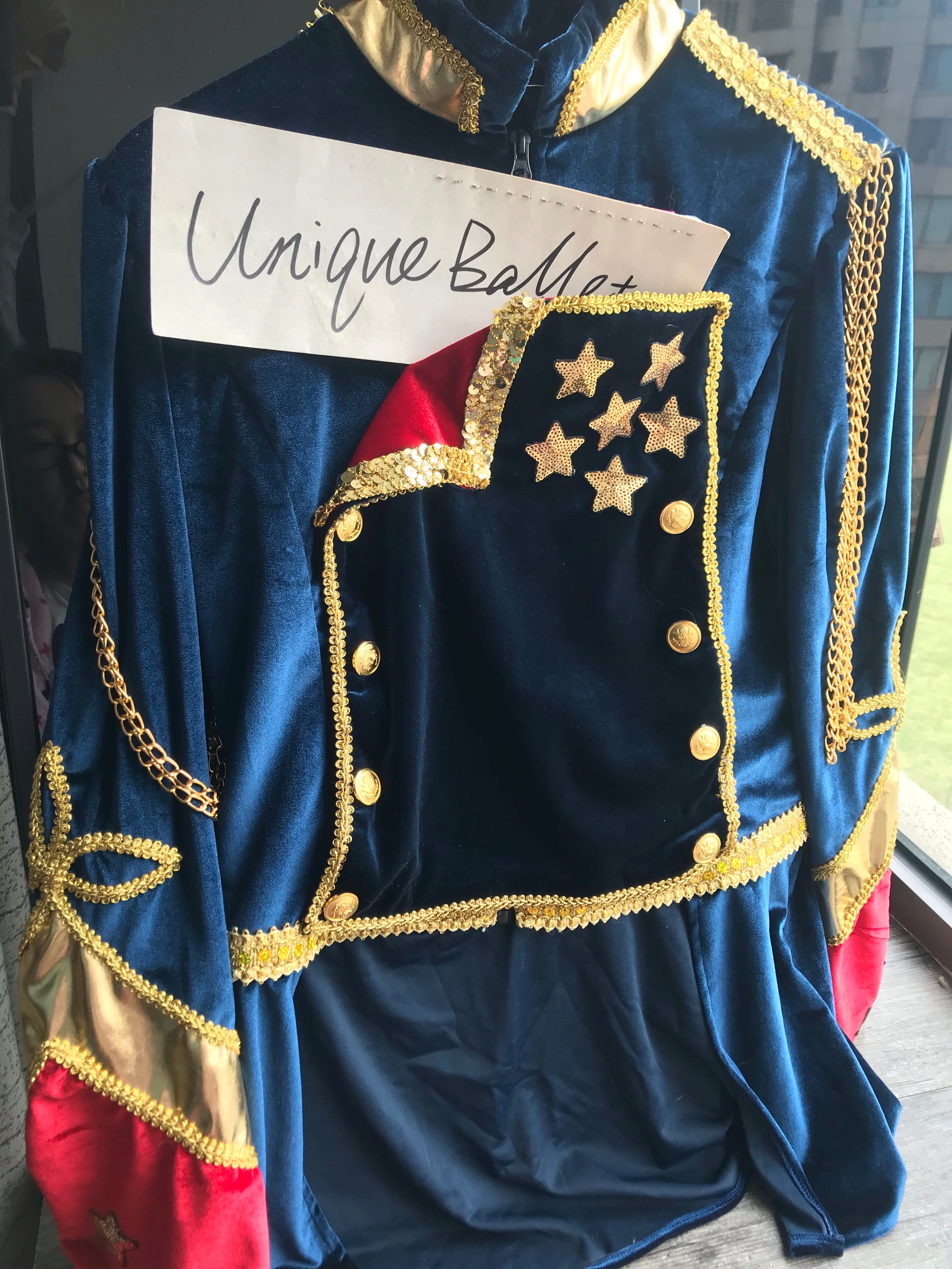 Stars and Strips Male Navy Blue Military Tunic Jacket Ballet Male Stage Costume