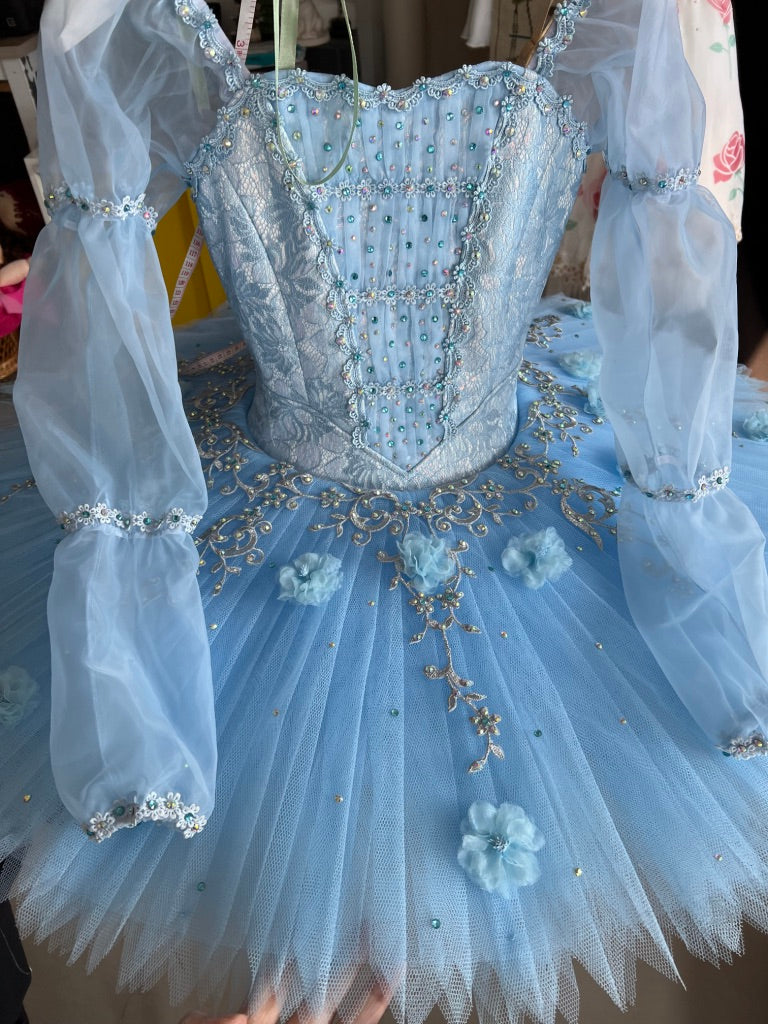 Professional Blue Fairy Doll Long Sleeves Classical Ballet TuTu Costume Stage Tutu YAGP Dance Wear -DFBLUDOL