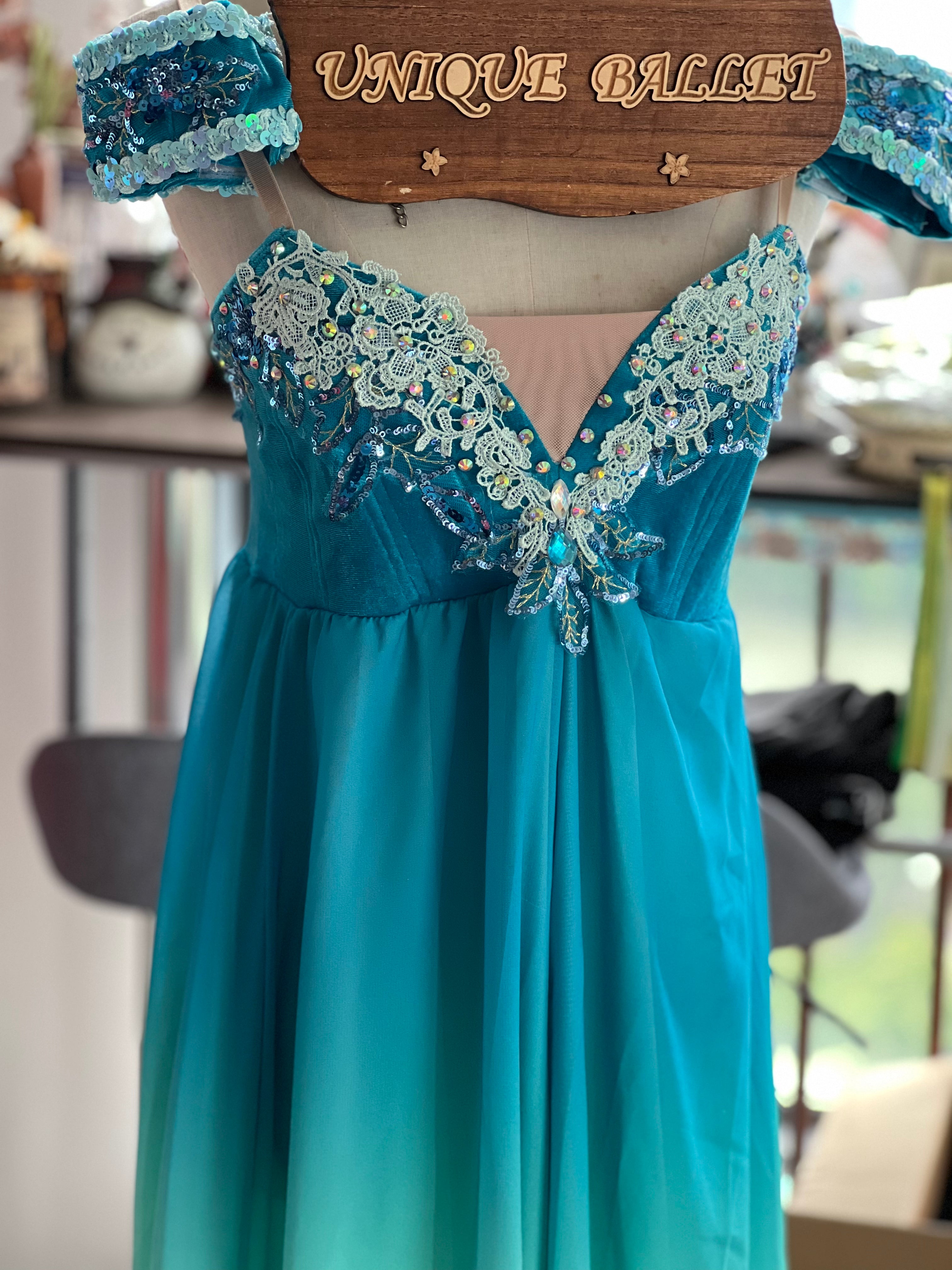 Blue Green Le Corsaire Long Dress Lyrical Ballet Costume YAGP Stage Wear Costume