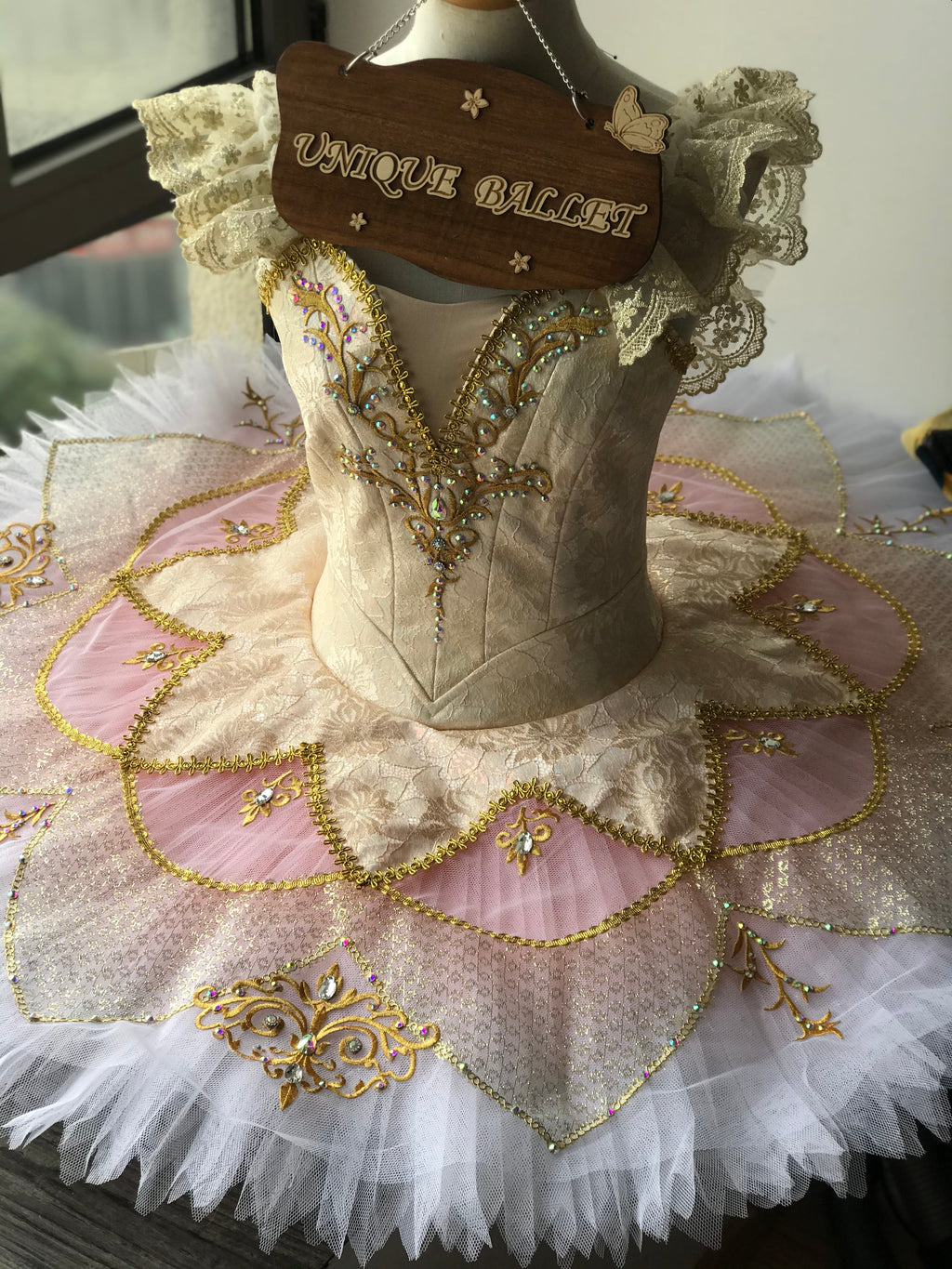 Professional ivory and Orange Pink Gradient Sugar Plum Fairy Classical Ballet Tutu Costume -DFSUGRORGGRD