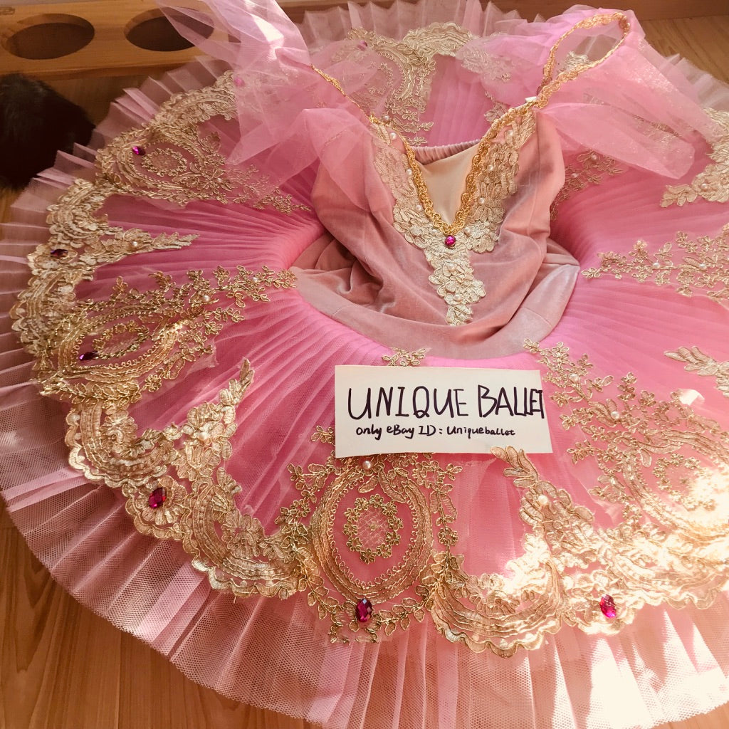 Pink Sleeping Beauty Princess Golden Trims Classic Ballet TuTu Costume ...