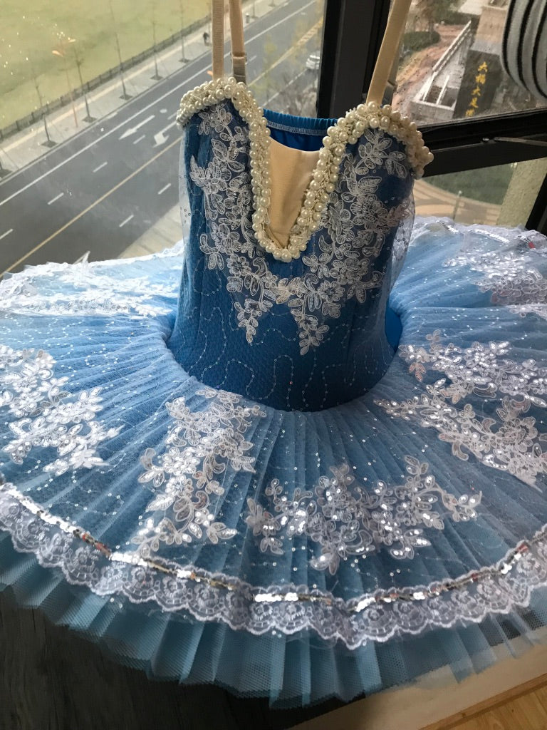 Sky Blue Sleeping Beauty Pearls Classic Ballet TuTu Costume (Unprofessional)-5CBLUPEARL
