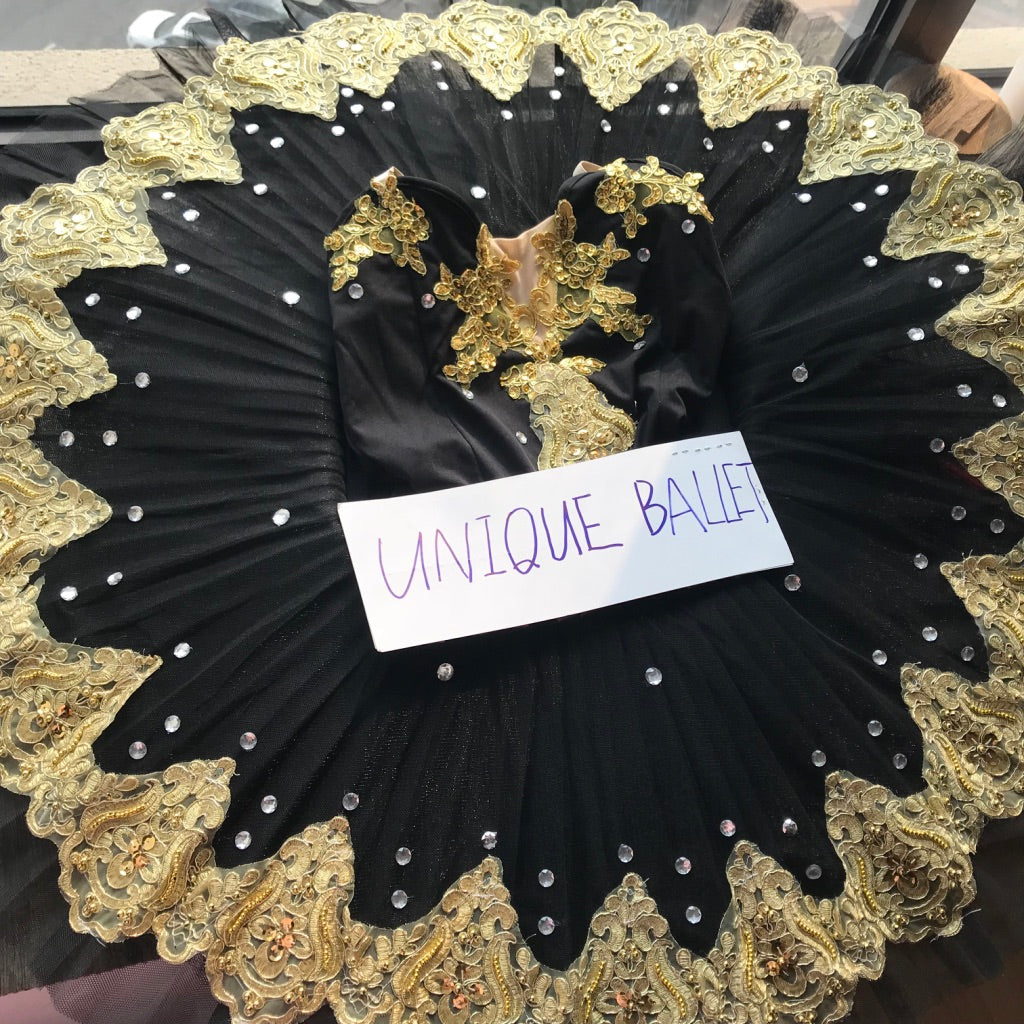 Black Golden Trims Classic Ballet TuTu Costume (Unprofessional)-5CBLKGLDCLA