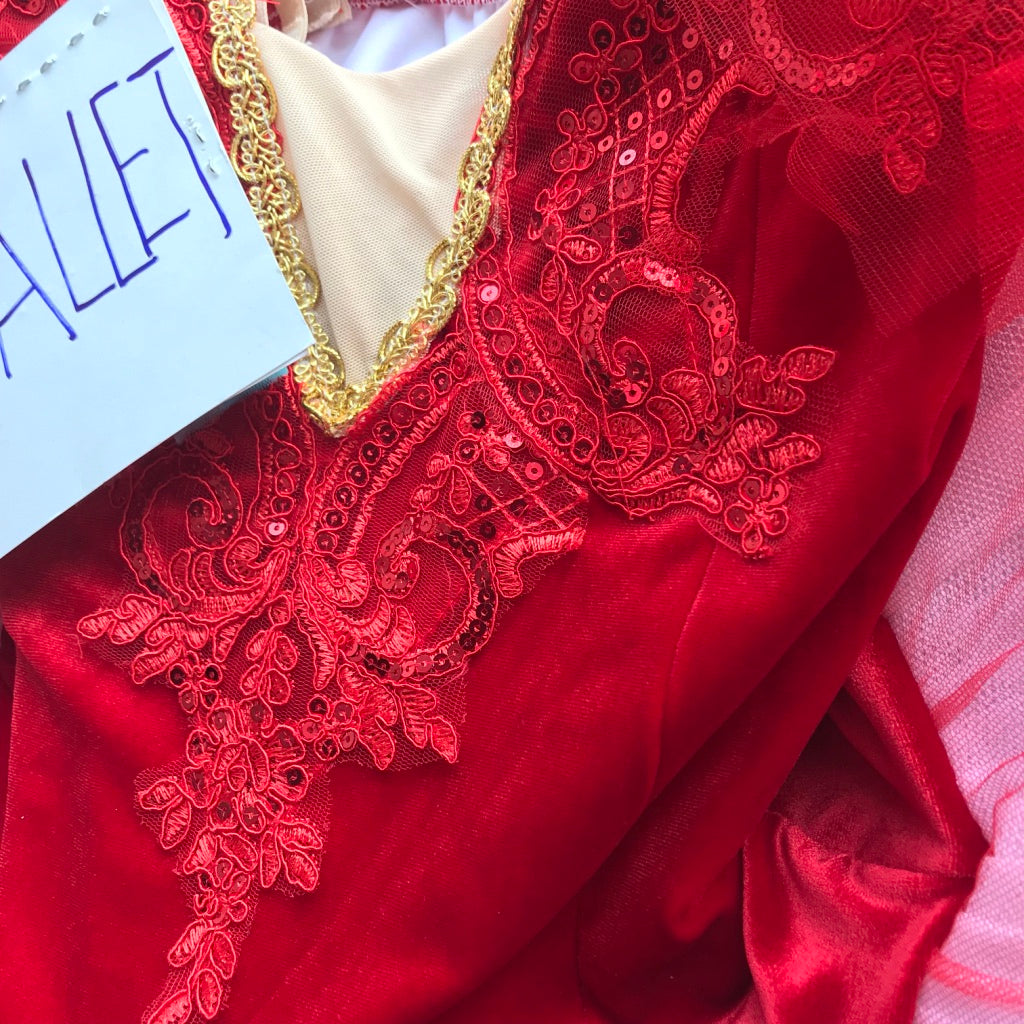 Red Velvet Classic Ballet Platter TuTu Costume Stage Dancewear (Unprofessional)-5CREDVEL