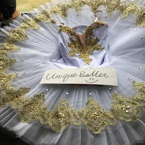 Raymonda White Golden Trims Classic Ballet TuTu Costume (Unprofessional)-5CWHTGLDCLA