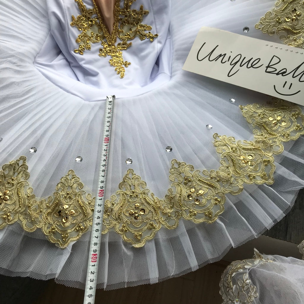 Raymonda White Golden Trims Classic Ballet TuTu Costume (Unprofessional)-5CWHTGLDCLA