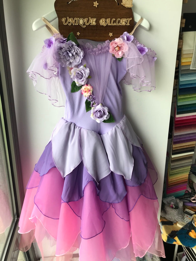 Nutcracker Waltz of the flowers Purple Long Romantic Pull On Style Ballet Corps TuTu Costume- YL-RNUT3DFLWPTLPURPL