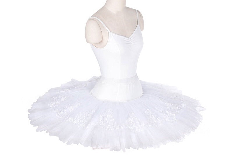 Professional Ballet White Rehearsal TuTu Skirt Practice Tutu With Flower Trims