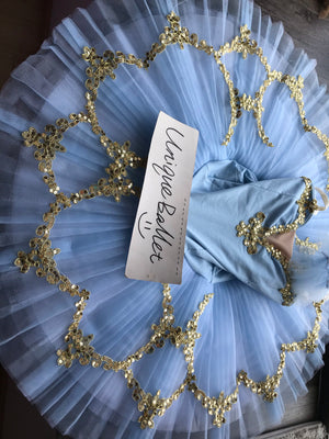 Light Blue Golden Trims Classic Ballet TuTu Platter Costume (Unprofessional)-5CLGTBLUGLDTRI