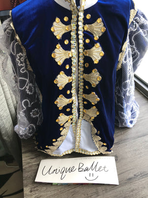 Male Royal Blue Golden Trims Prince Tunic Jacket Blue Bird Ballet Male Costume