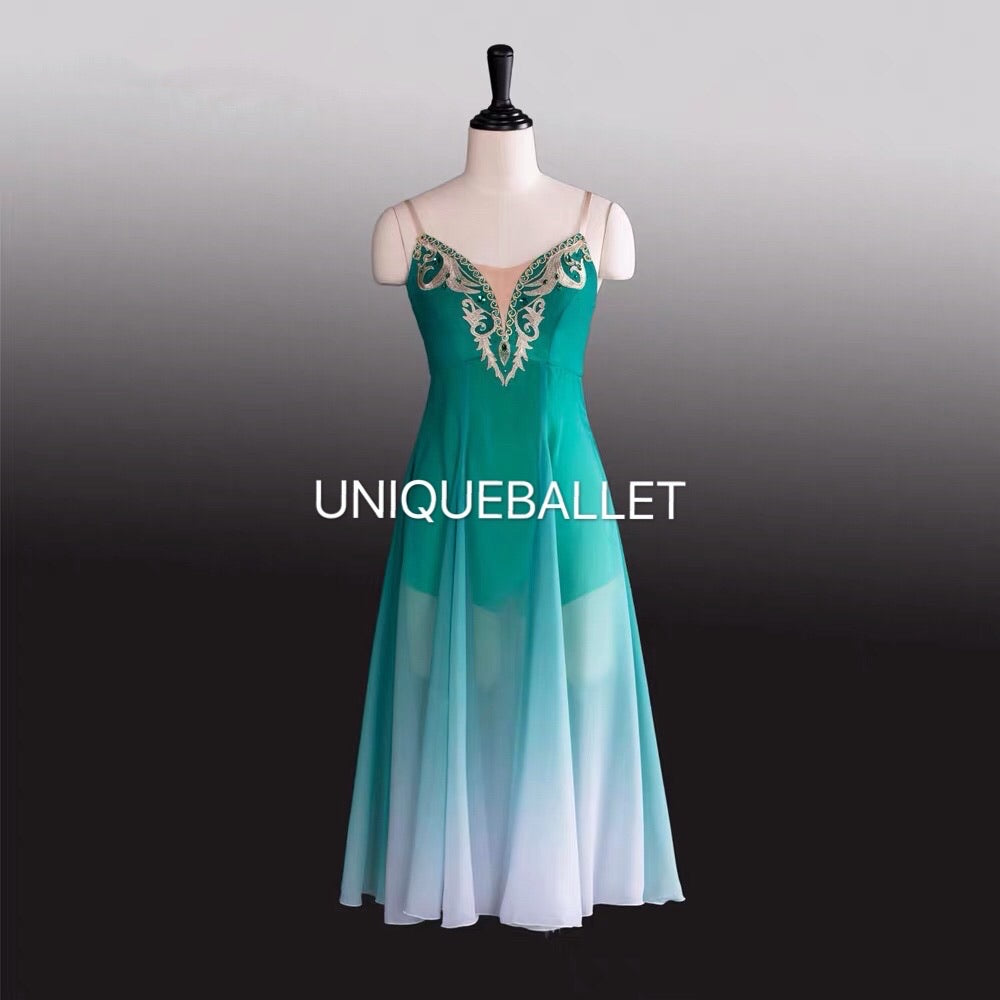 Green Le Corsaire Long Dress Gradient Ballet Dress Lyrical Ballet Costume