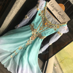 Swan Lake Pas De Troid Variation Act 1 Professional Blue Green Long Romantic Ballet TuTu Long Tutu Dress Costume-QRSWNLNGSLVGRN