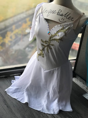 White Golden Trims Cupid Lyrical Ballet Costume Modern Ballet Dress-YL-LRCUP01WHT