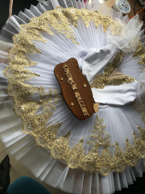 Aurora Raymonda White Golden Trims Classic Ballet TuTu Costume (Unprofessional)-5CWTGLDWHEAT