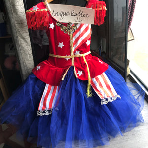 Pullover Navy Blue Stars and Strips Ballet Bell TuTu Costume Stage Dress Dance Wear-YL-RSTARSTRPBLU