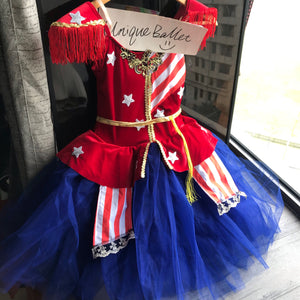 Pullover Navy Blue Stars and Strips Ballet Bell TuTu Costume Stage Dress Dance Wear-YL-RSTARSTRPBLU