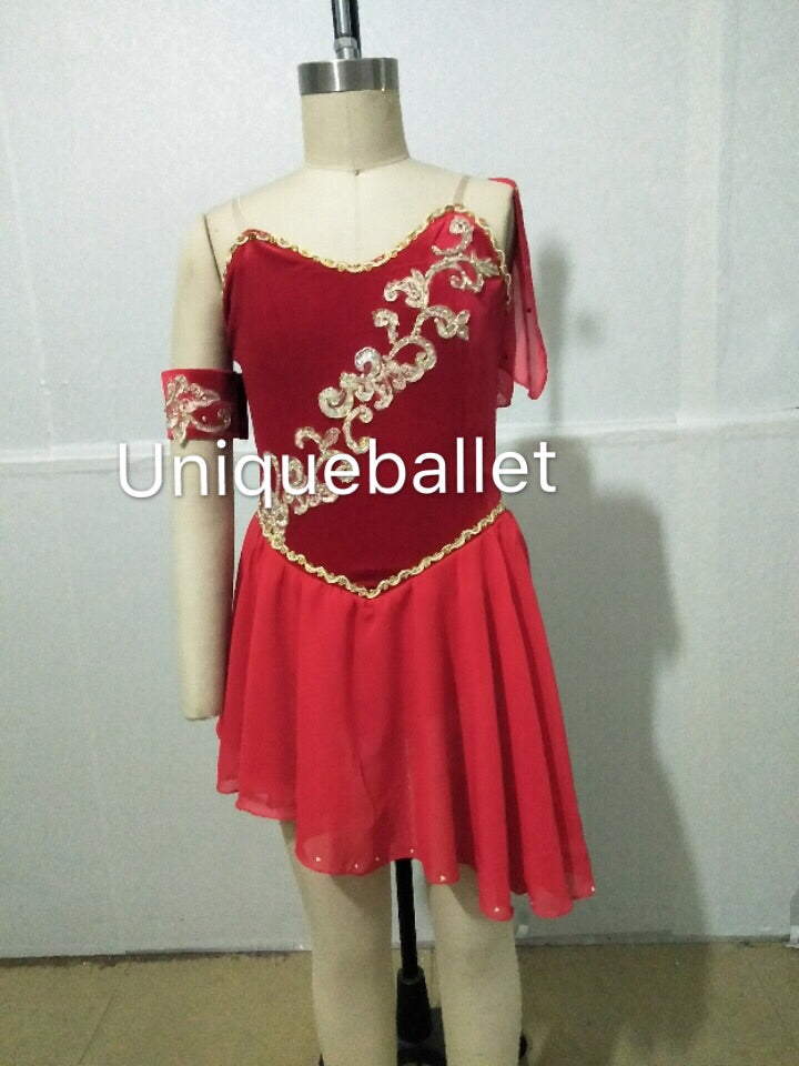 Red Golden Trims Diana Lyrical Ballet Costume In Sylvia-YL-LRVELVETDINA