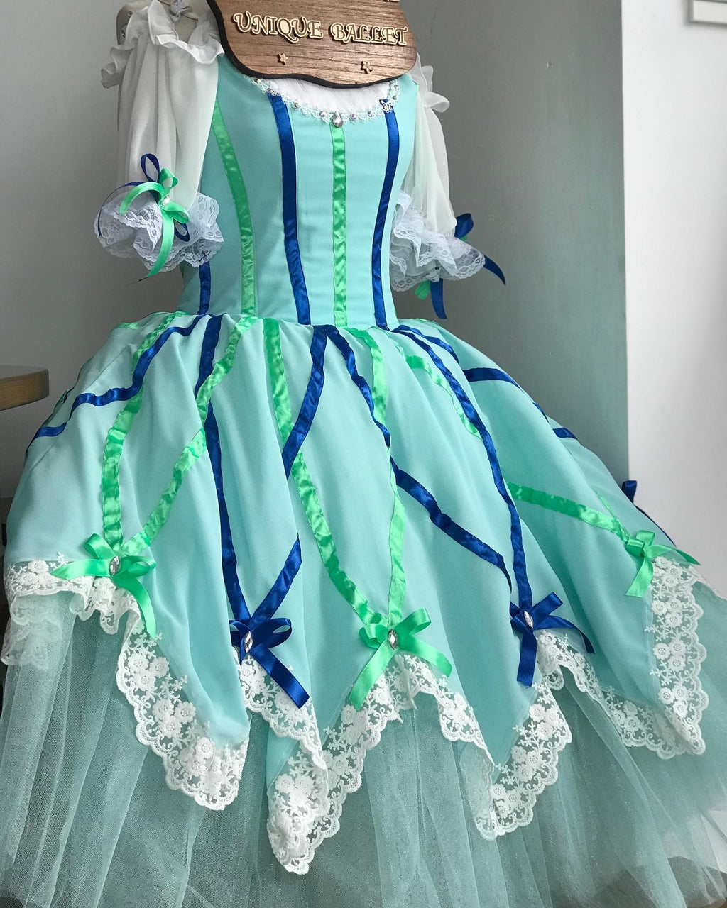 Professional Coppelia Mint Blue Ribbons Romantic Ballet TuTu Long Tutu Dress Theater Costume-YL-RCOPLIAMINT