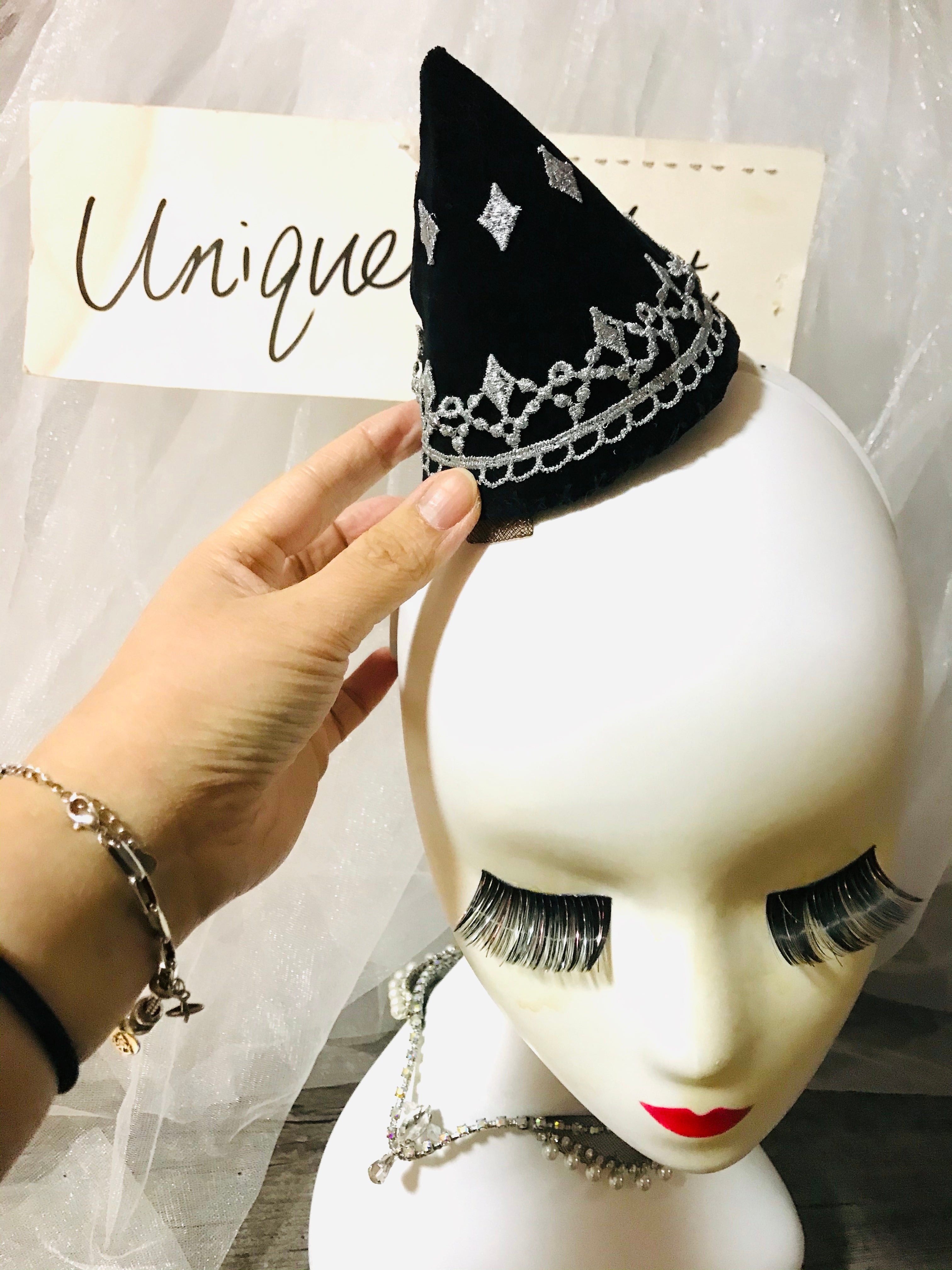 Handmade Harlequinade Hat and Choker Headpiece (Customized To Match Your Costume)