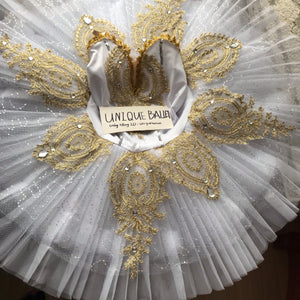 White Sleeping Beauty Golden Trims Classic Ballet TuTu Costume (Unprofessional)-5CWHTDXBOLUO