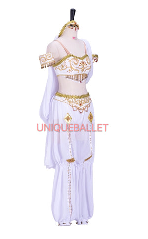 2 Pieces White Arabian Dance La Bayadere Nikija Indian Crop Top and  Pants Ballet Costume