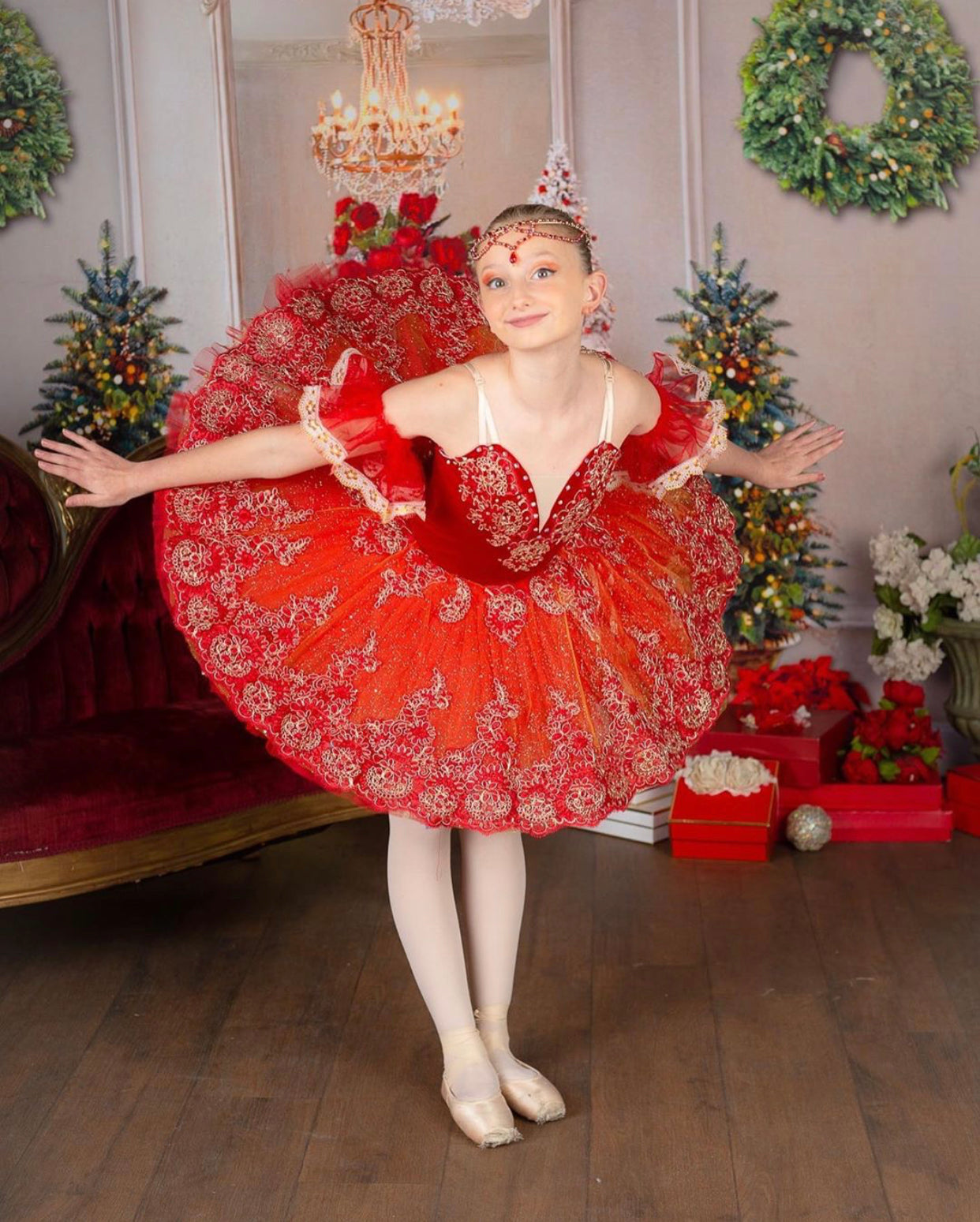 Professional Red Golden Sleeping Beauty Finger Fairy Classic Ballet Platter TuTu Costume