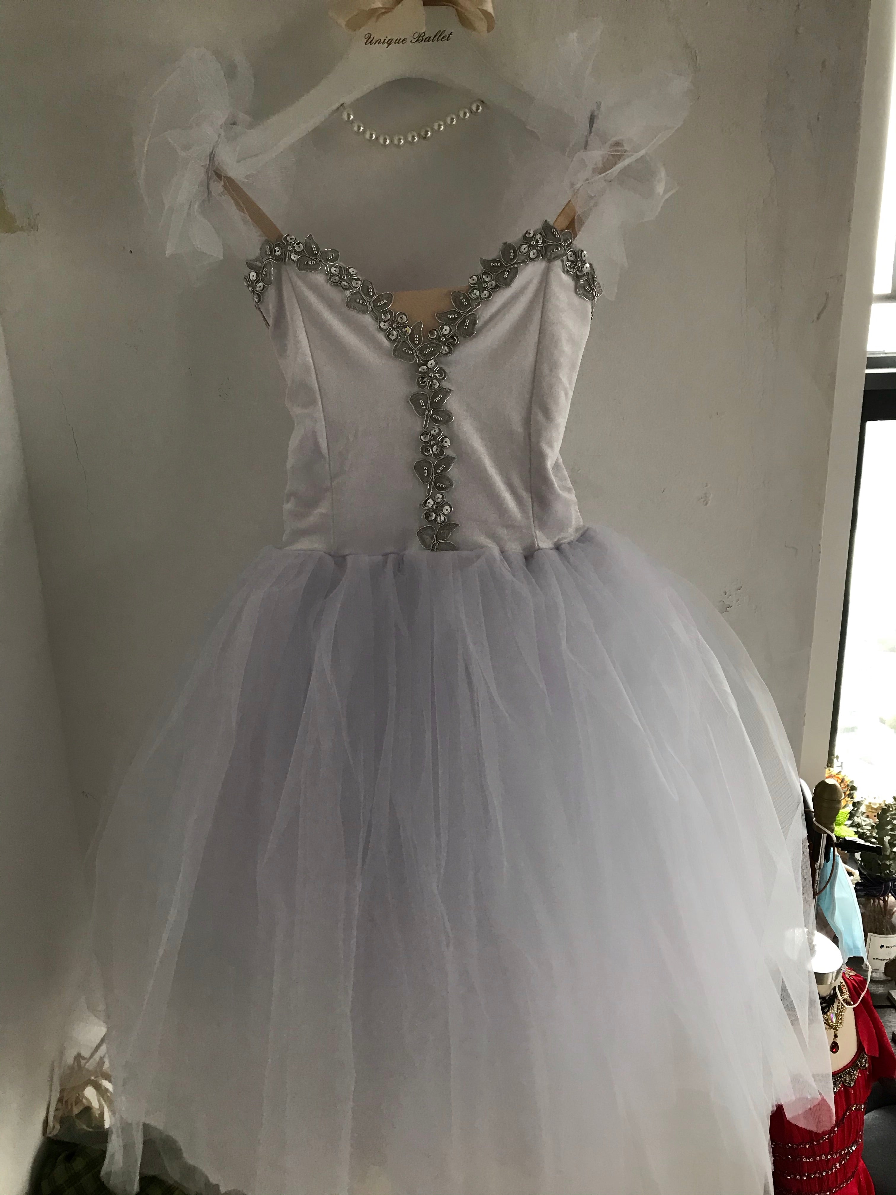 White Swan Lake Snow flakes Corp Ballet Long Tutu Dress-5CRWHTSLV