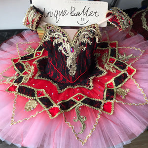 Professional Red Black Lace Golden Trims La Esmeralda Jewelry Fairy Classical Ballet TuTu Costume