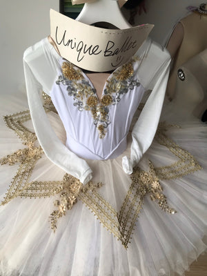 Professional Raymonda Ballet Costume Pull-On Style Ivory Long Sleeves Champagne Classical Ballet Costume Platter Tutu Ballet Stage Costume