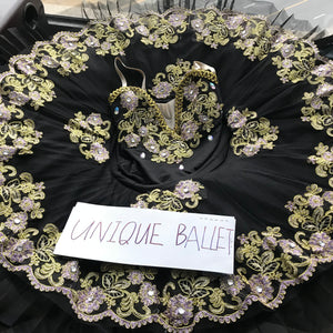 Black Golden Flower Trims Classic Ballet TuTu Costume (Unprofessional)-5CBLKBRNCLA