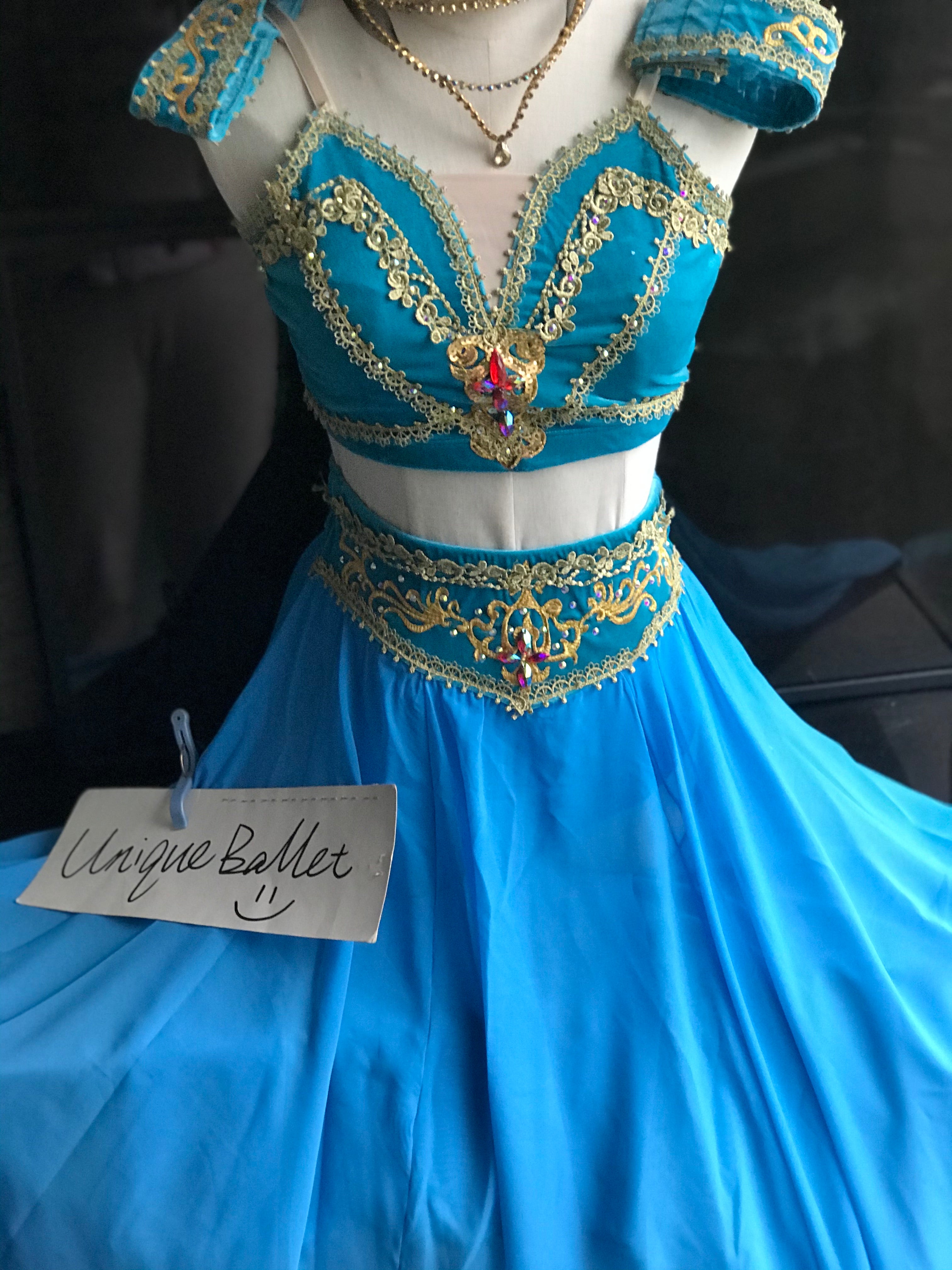 Blue 2 Pieces Pullover Greek Le Corsaire Long Dress Lyrical Ballet Performance Stage Costume（Not Include the headpiece)-YL-LR2PICSKRTBLU