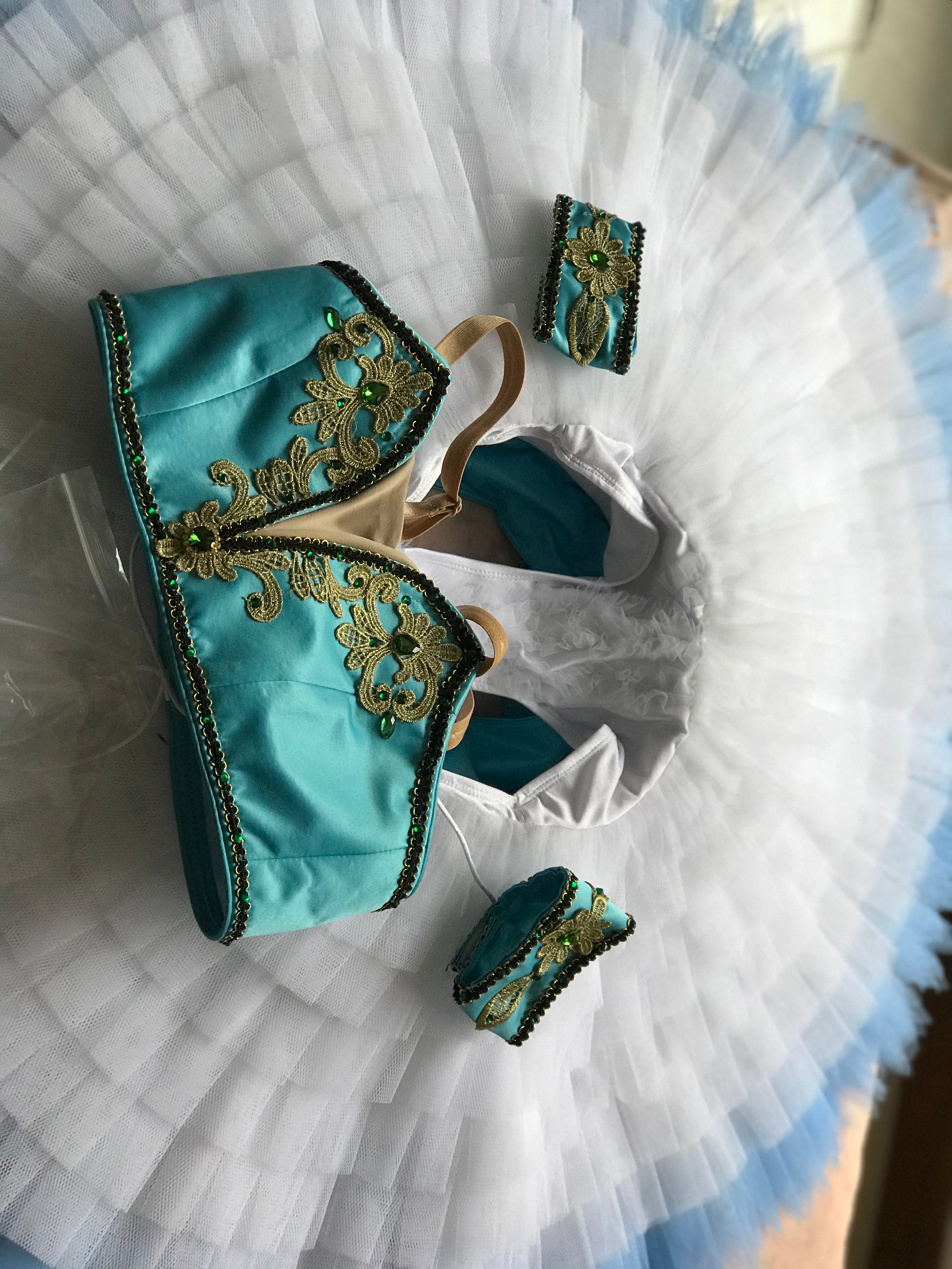 Professional Ballet Tutu Costume 2 Pieces Odalisque Le Corsaire Teal Competition Stage Dance-wear With Hooks