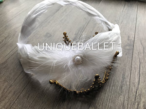 Swanlake Ballet Feather Tiara White Swan Headpiece HPTBSWNLKPERLWHT