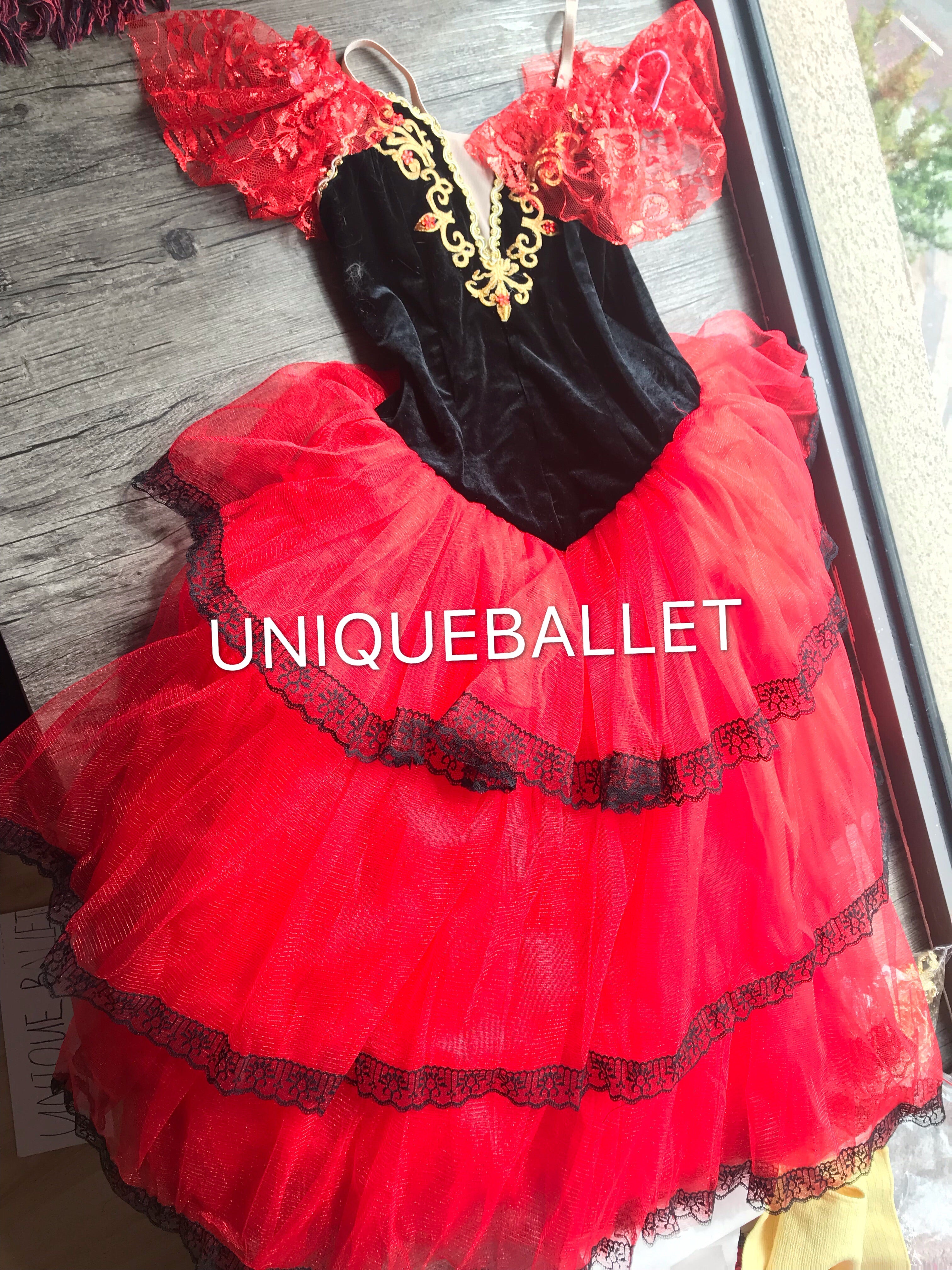 Don Quixote Kitri Long Romantic Ballet TuTu Costume Red Spanish Romantic Long Ballet Dress-YL-RSPN01