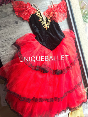 Don Quixote Kitri Long Romantic Ballet TuTu Costume Red Spanish Romantic Long Ballet Dress-YL-RSPN01