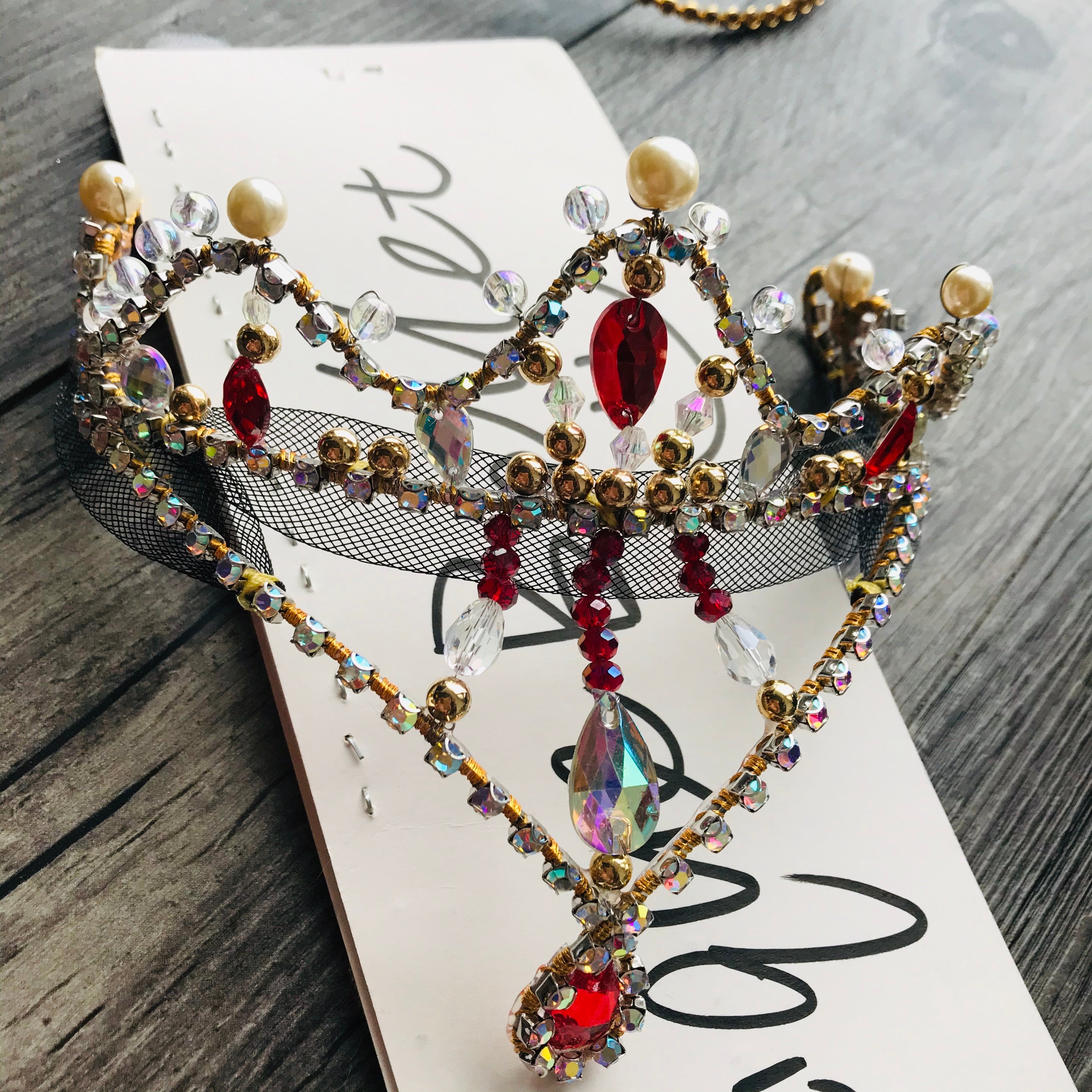 Professional Handmade Le Corsaire Ballet Tiara Crystals Esmeralda Arabian Golden Red Headpiece