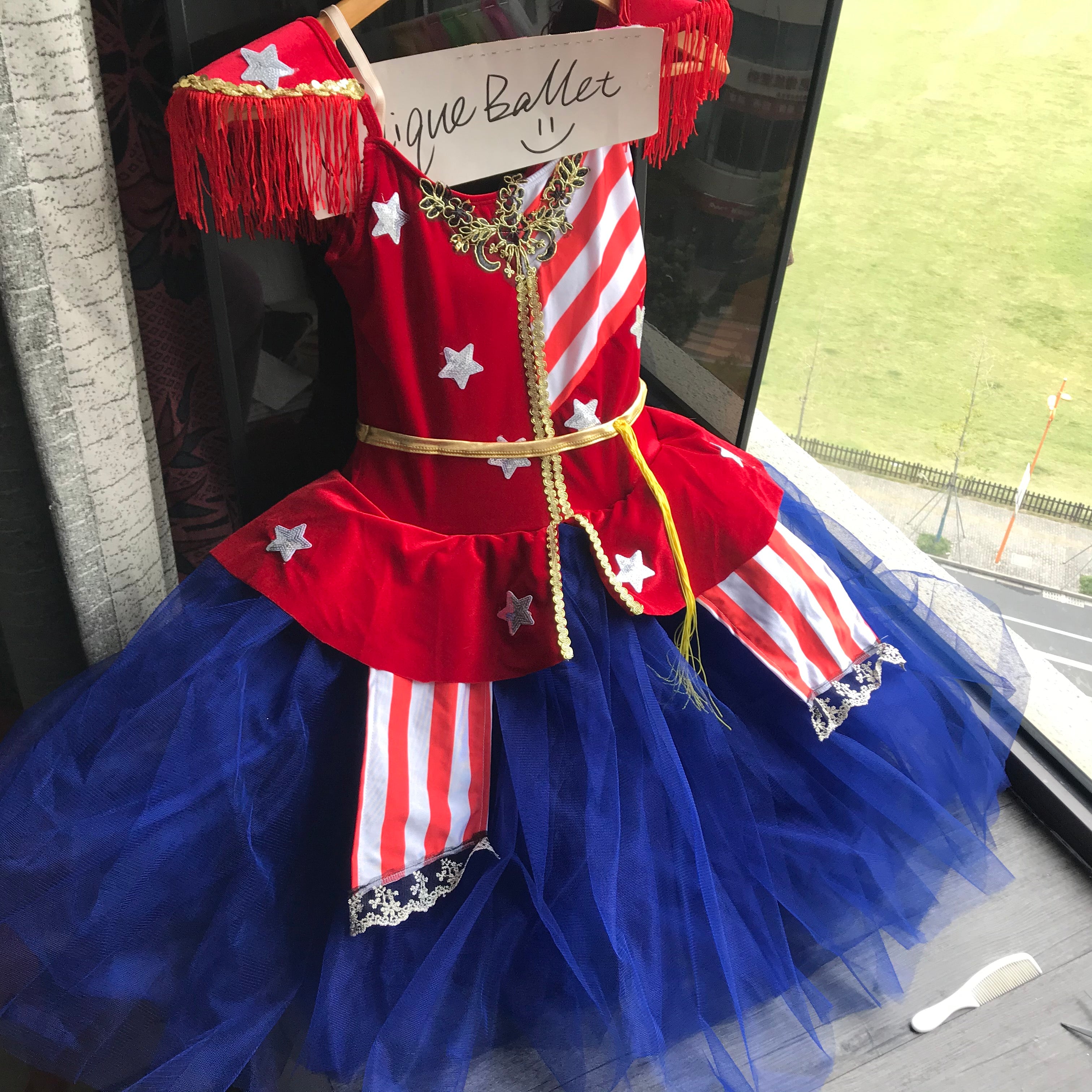 Pullover Navy Blue Stars and Strips Ballet Bell TuTu Costume Stage Dress Dance Wear-YL-RSTARSTRPBLU