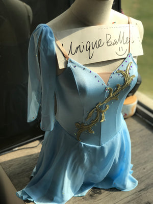 Blue Golden Trims Cupid Lyrical Ballet Costume Modern Ballet Stage Dress-YL-LRCUP01BLU