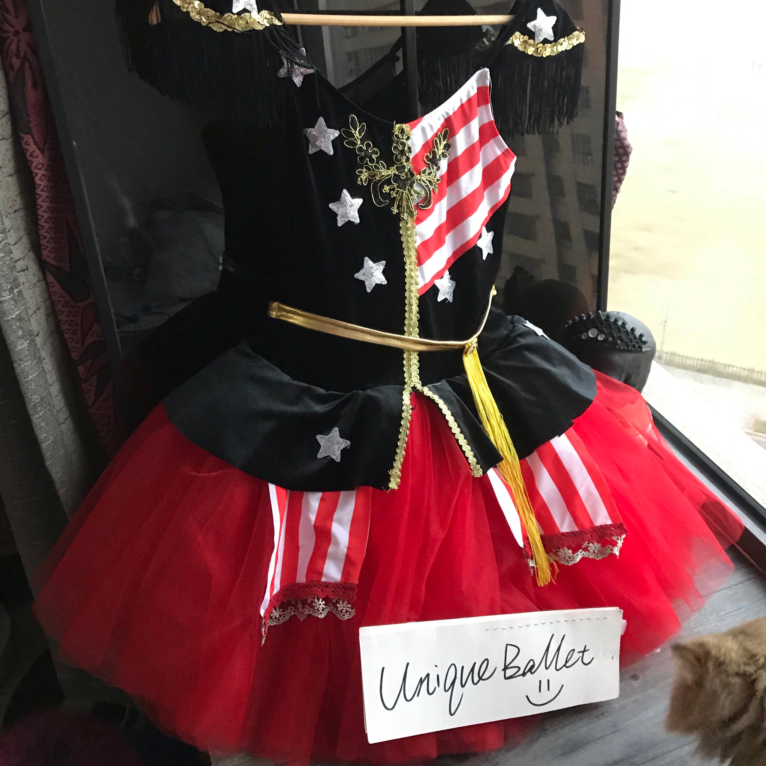 Pullover Red Stars and Strips Ballet Bell TuTu Costume Stage Dress Dance Wear-YL-RSTARSTRPRED