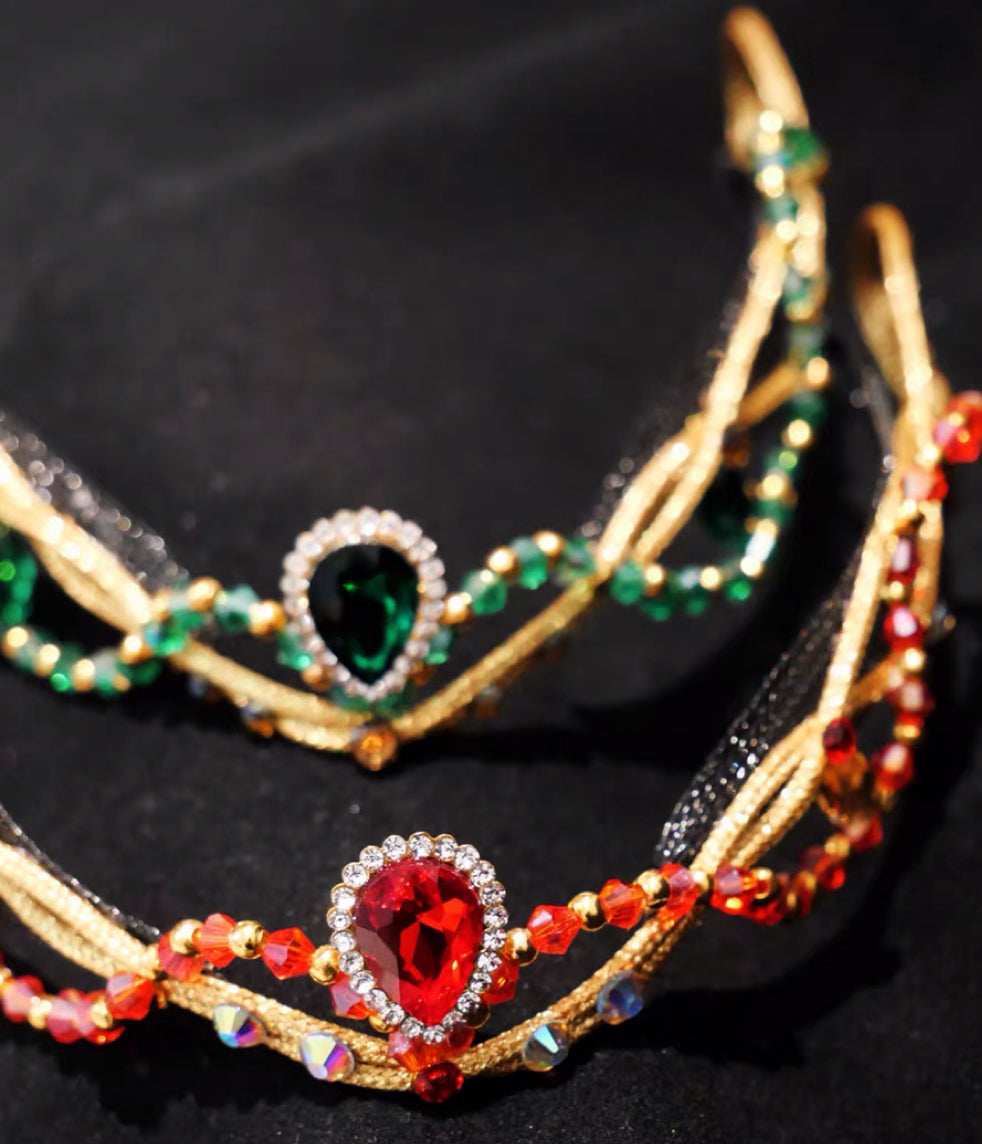 Professional Handmade Red Green Golden Esmeralda Tiara Headpiece - HPYUESMALATIA