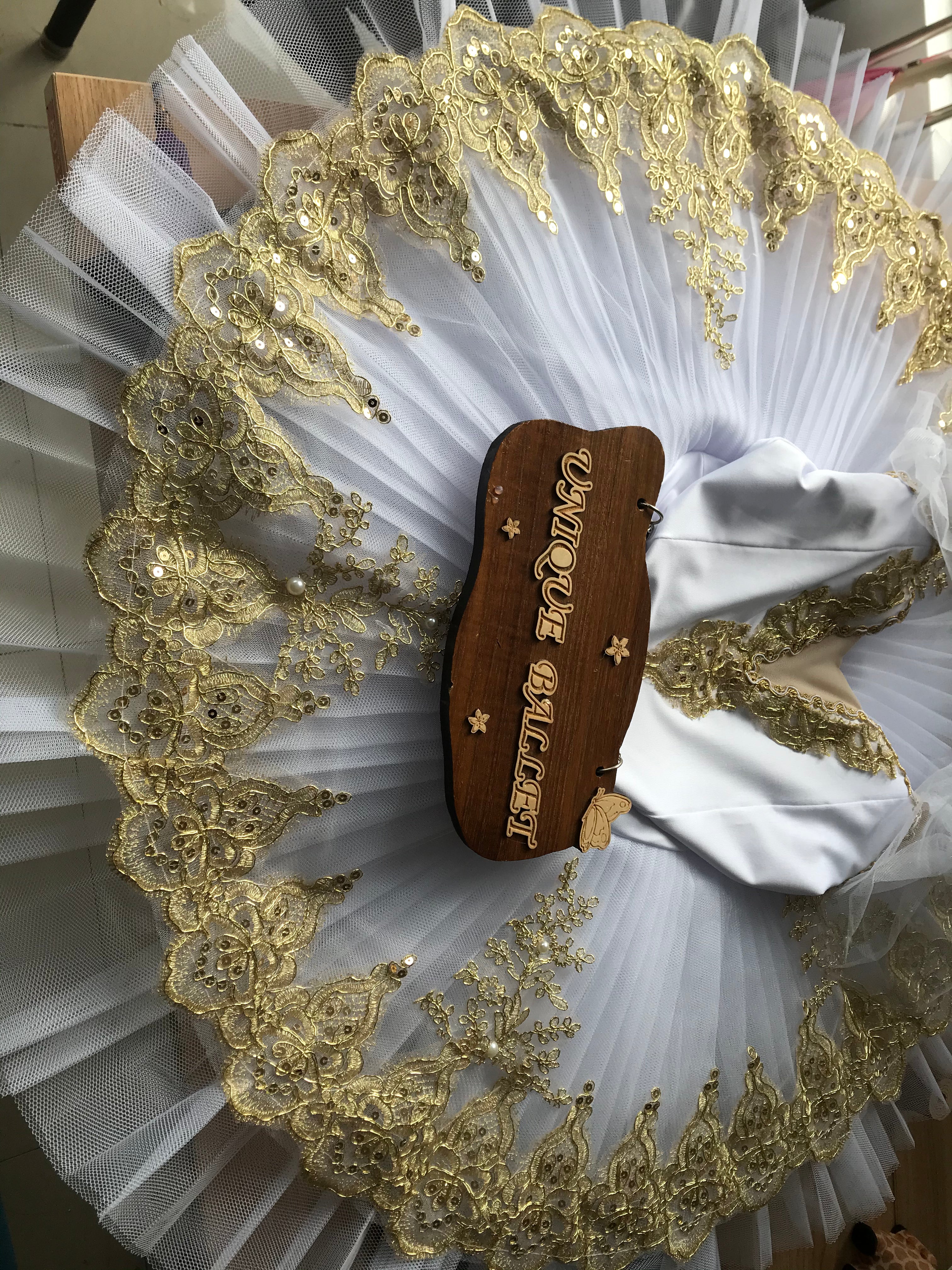 Aurora Raymonda White Golden Trims Classic Ballet TuTu Costume (Unprofessional)-5CWTGLDWHEAT