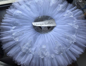 Professional Ballet White Rehearsal TuTu Skirt Practice Tutu With Flower Trims