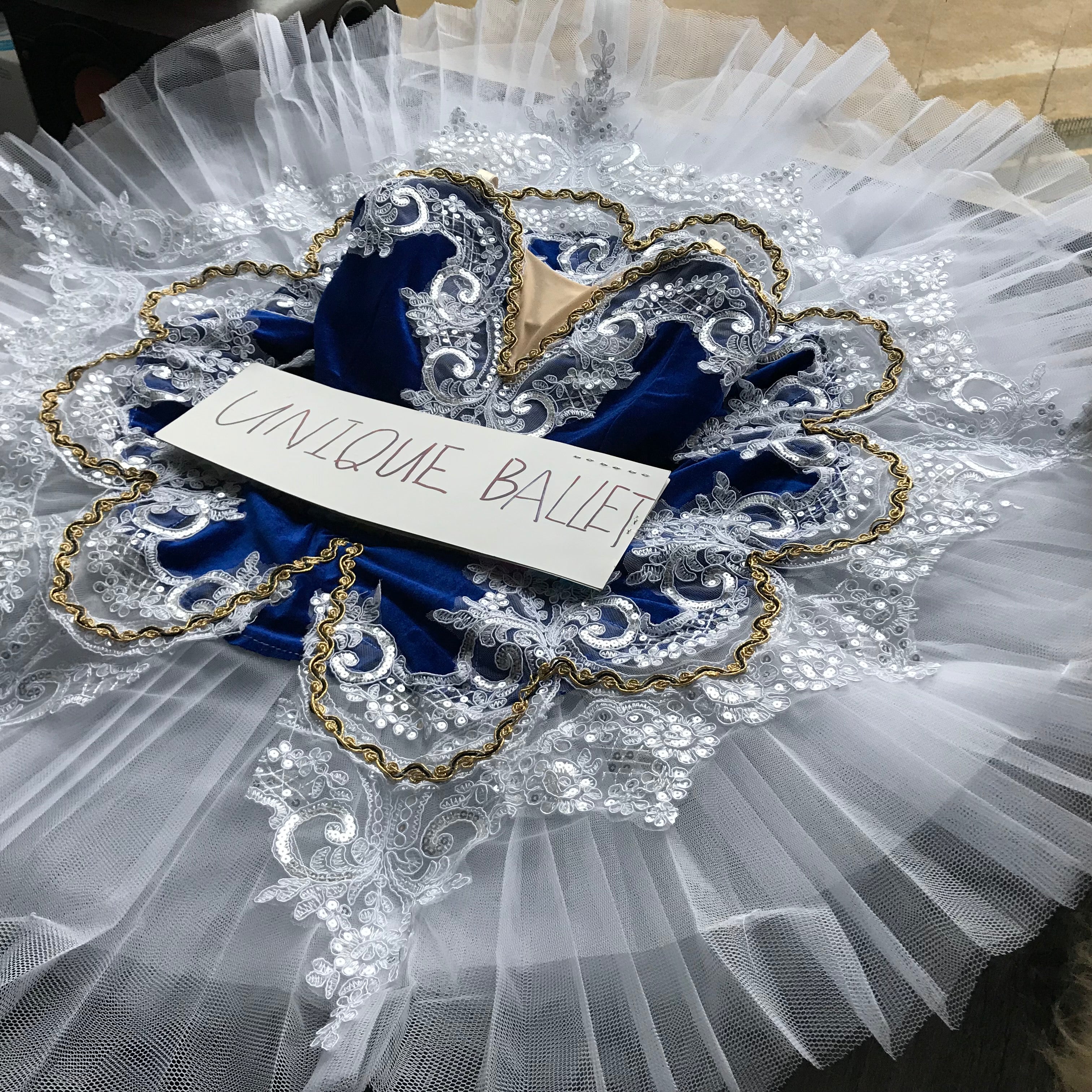Royal Blue Floral Trims Classic Ballet TuTu Costume (Unprofessional)-5CROYBLUSRPETLWHTLAC