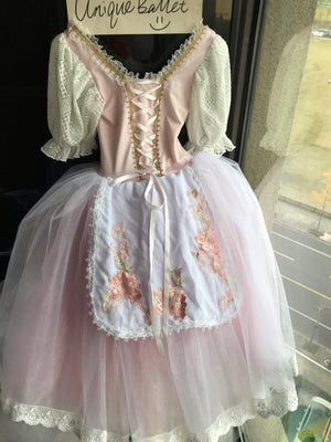 Giselle Coppelia Romantic Ballet TuTu Costume Baby Pink La Fille Mal Gardée Peasant Style Long Ballet Dress Pull Over Style -YL-RGSL03SLVLGTPNK