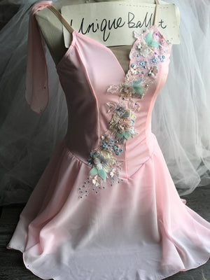 Pink Dewdrop Cupid Lyrical Ballet Costume Modern Ballet Dress YAGP Stage Wear-YL-LRPNK3DFLW
