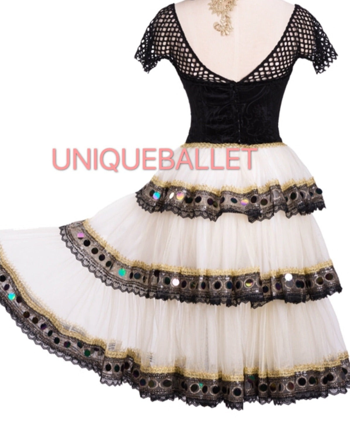 Don Quixote Kitri Mercedes Long Romantic Ballet TuTu Costume Black White Spanish Romantic Long Ballet Dress