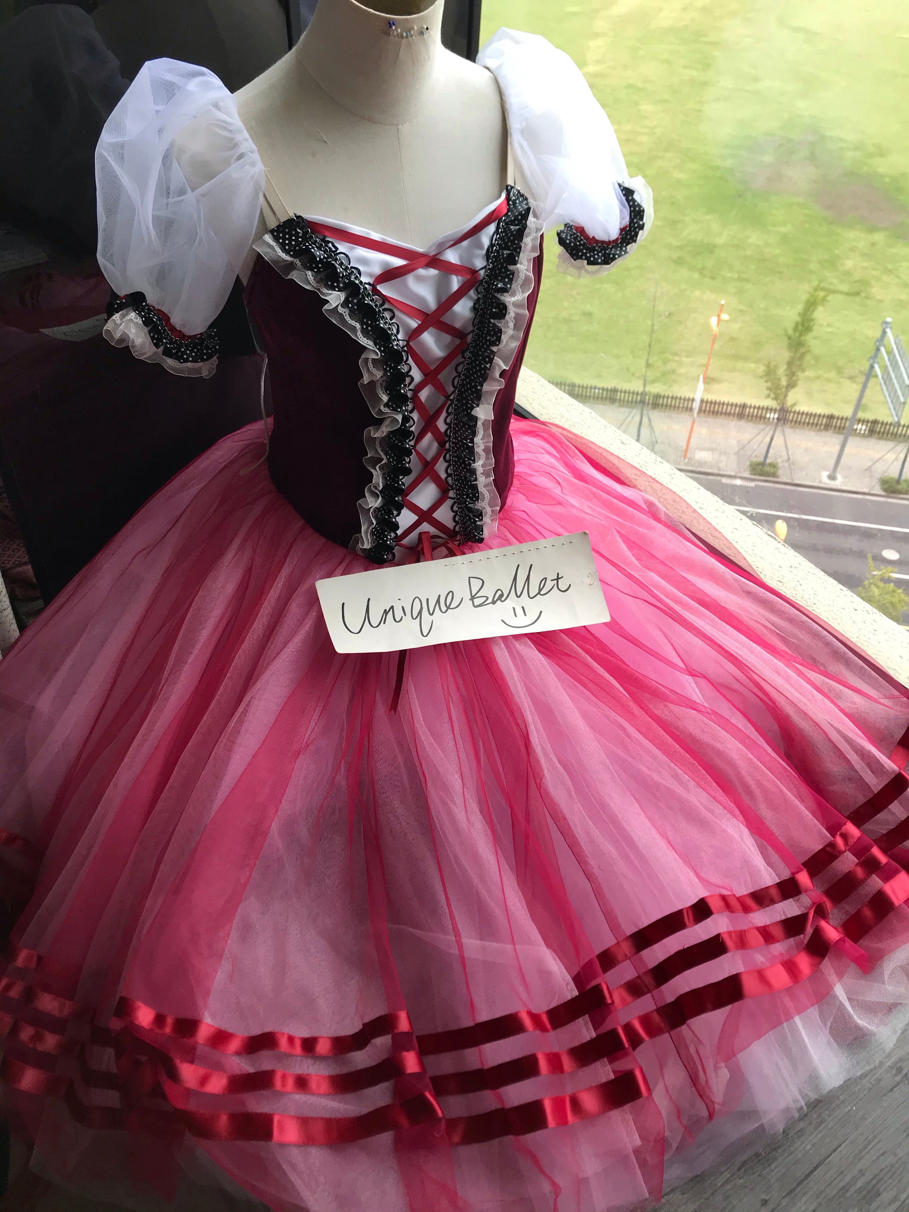 Giselle Romantic Ballet TuTu Costume Raspberry Red Burgundy La Fille Mal Gardée Long Ballet Dress