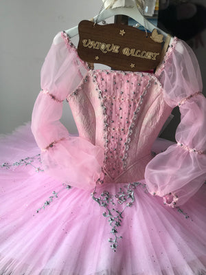 High Quality Professional Pink Fairy Doll Long Sleeves Classical Ballet TuTu Costume Stage Tutu YAGP