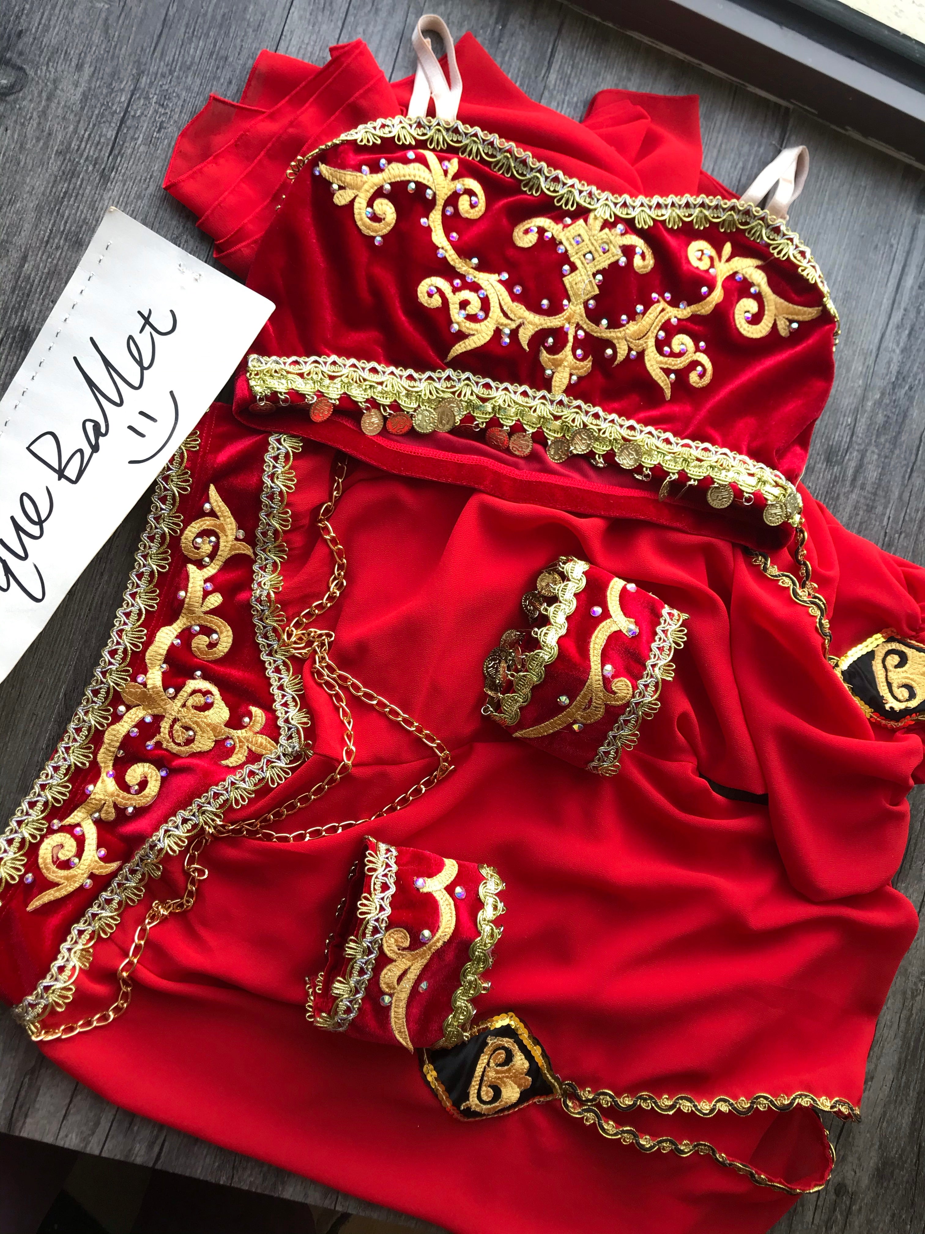 2 Pieces Red Arabian Dance La Bayadere Nikija Indian Crop Top and  Pants Ballet Costume-YL-PANTRED
