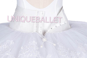 Professional Ballet White Rehearsal TuTu Skirt Practice Tutu With Flower Trims